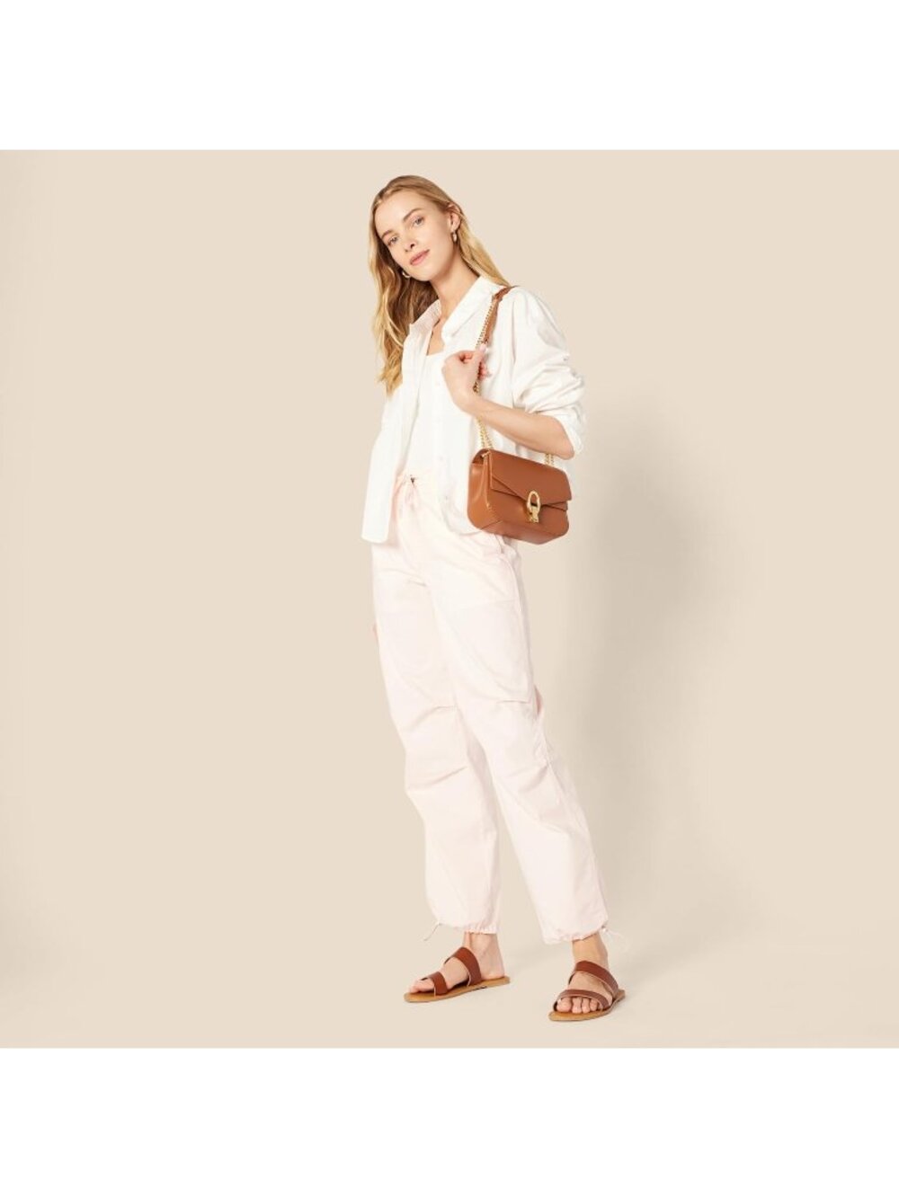 Women's Tan Faux Metal Hardware Leather Essentials Chain Adjustable Strap Bag - Picture 3 of 6
